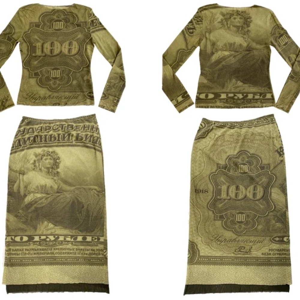 y2k mesh currency skirt set